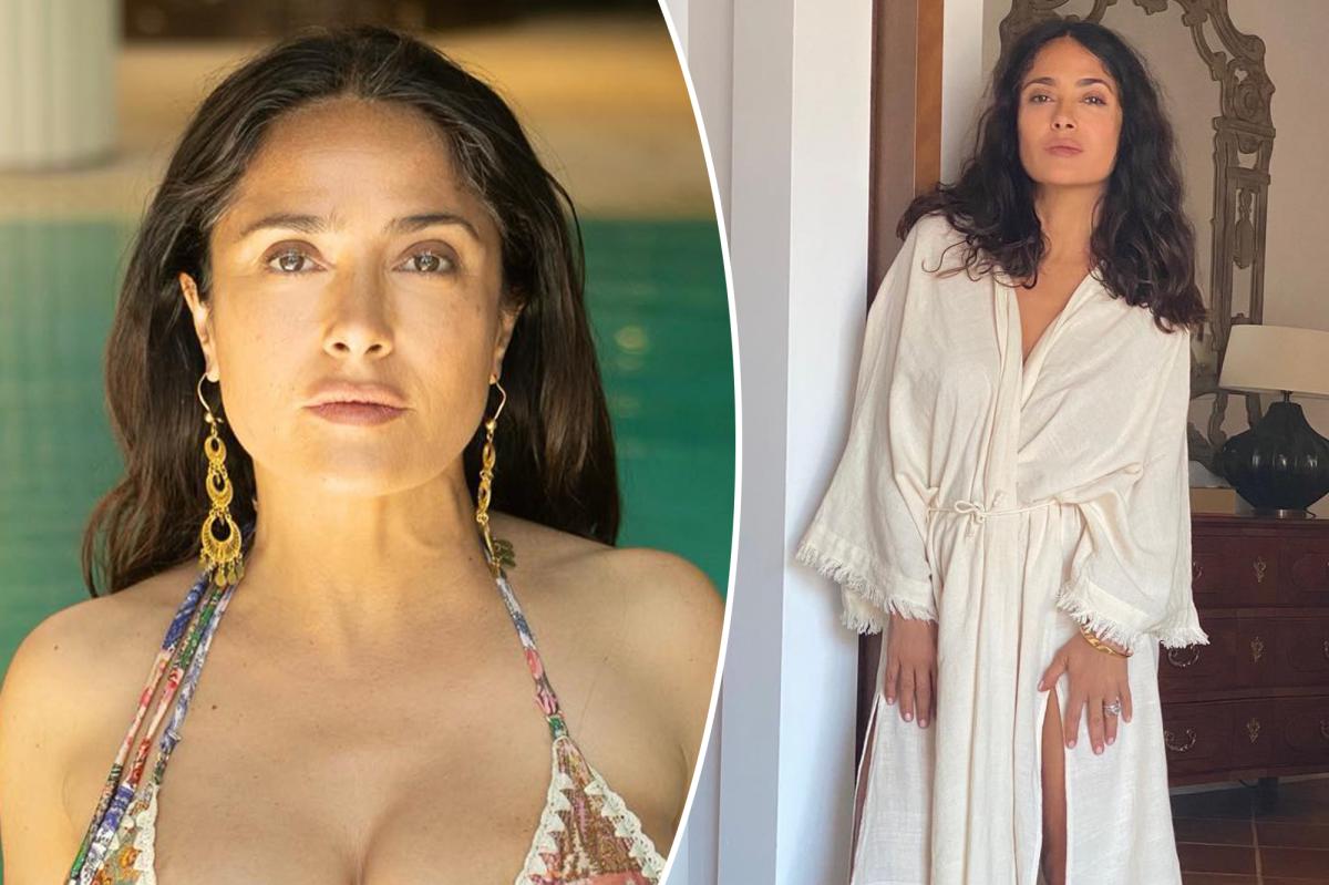 Salma Hayek Shows Off Major Cleavage In Two Piece For National