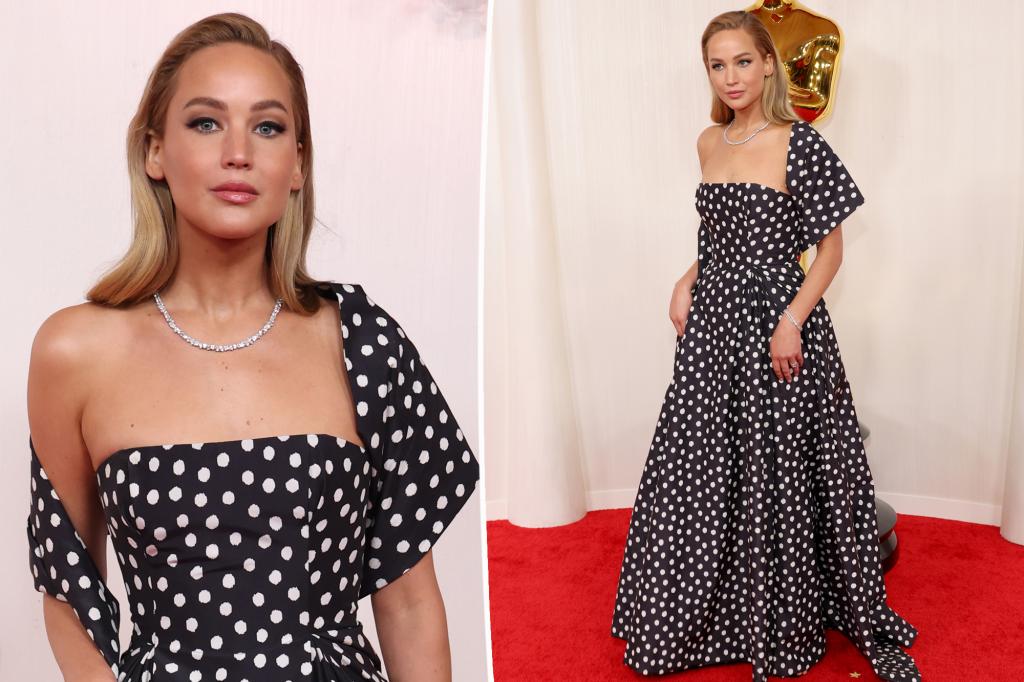 Jennifer Lawrence wears polka dots on Oscars 2024 red carpet Urban