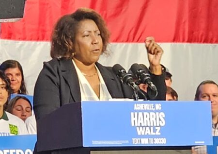 Councilperson Sandra Kilgore speaking on behalf of the Harris Walz campaign. Photo: Andrea Wright/Urban News