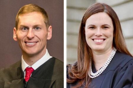 Judicial candidates Jefferson Griffin, Allison Riggs.